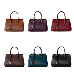 Color variations of the structured lock top handle bag.
