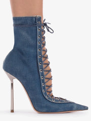Lace Up Knee High Heel Boots