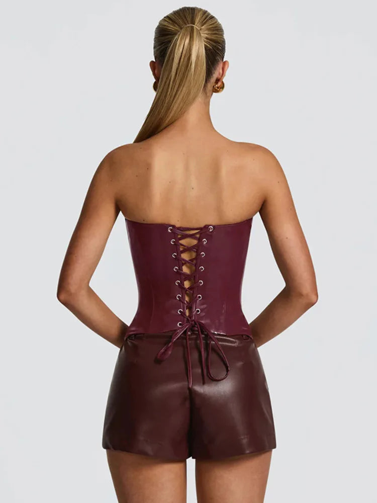 PU inspired corset top styled for chic occasions