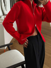 Zip Front Stand Collar Knit Jacket