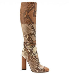 Patchwork Snake Print Knee High Boots