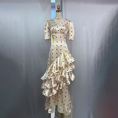 V-Neck Tiered Ruffle Polka Dot Maxi Dress
