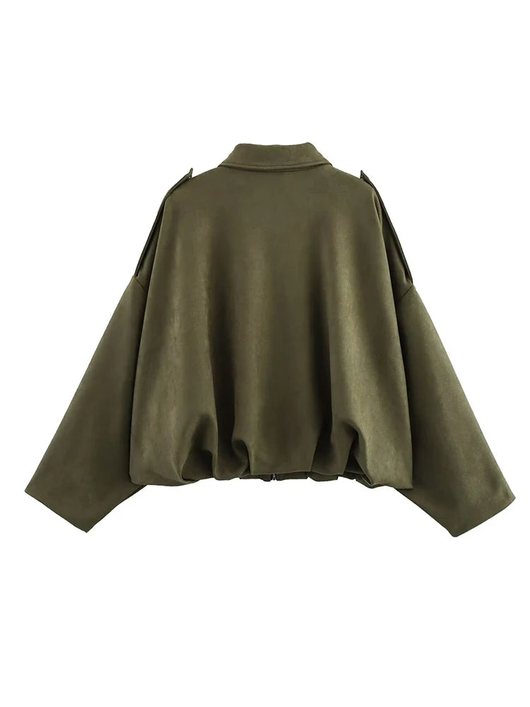 Green cape on a white background- back view