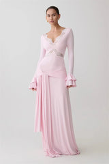 Lace Trim Flare Sleeve Maxi Dress