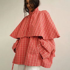 Plaid stand up collar jacket