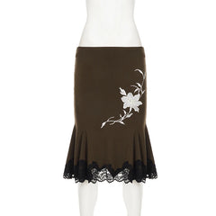 Floral Embroidery Mermaid Midi Skirt