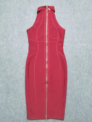 Red dress with a zipper on a gray background