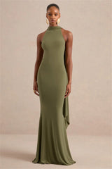 Halter Neck Cape Drape Mermaid Maxi Dress