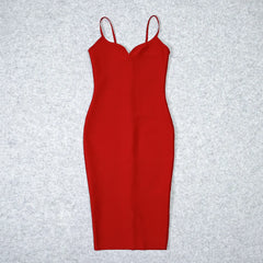 Red dress with thin straps on a light gray background