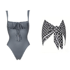 Gingham Bikini and Skirt Beachwear Set