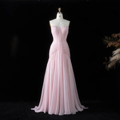 Strapless ruched chiffon trumpet evening dress on mannequin front