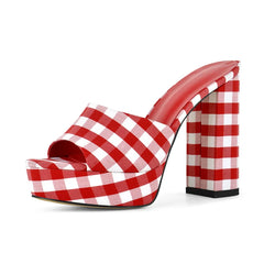 Gingham Platform Block Heel Sandals