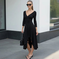 V-Neck Irregular Hem Midi Dress