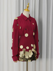 Round Sequins Long Sleeve Shirt and Mini Skirt Set