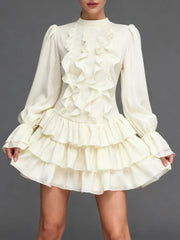 Romantic ruffle dress styled for feminine occasions