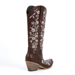Floral Embroidered Pointed Toe Cowboy Boots