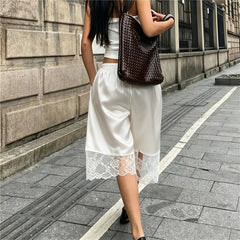 Lace Trim Split Capri Shorts