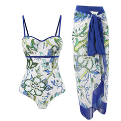 Bustier One-Piece Swimsuit and Wrap Skirt Set