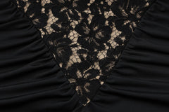 Black lace fabric with ruched texture