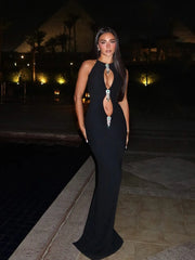 Black Hollow Out Pearl Tassel Maxi Bodycon Dress - Club & Party Wear