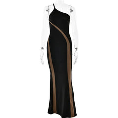 Black evening gown with brown side panels