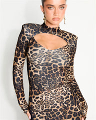 Leopard Print High Neck Maxi Dress