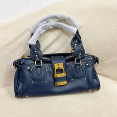 Gold Lock Leather Tote Bag