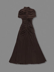 Brown evening gown on a gray background