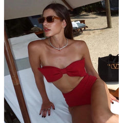 Bow Front High Waist Bikini Bathing Suit Set