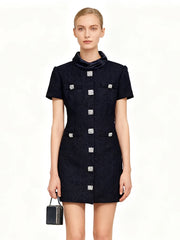 Tailored sheath mini dress shown in a refined silhouette