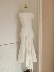 Diagonal Neck Midi Dress | Off-Shoulder Folded Elegance