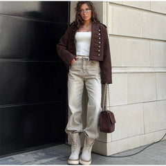 Military Style Shoulder Strap Metal Decor Jacket