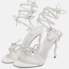 Crystal Flower Ankle Strap Heels