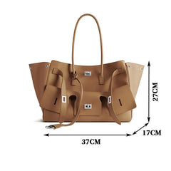 Structured PU Leather Tote Bag with Buckle Pockets – Modern Luxe Edit