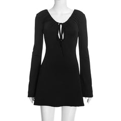 Ruffle V-Neckline Long Sleeve Mini Dress