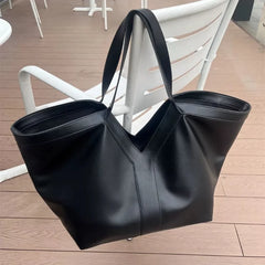 Large Genuine Leather V-Seam Tote Bag – Minimal Luxe Edition