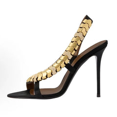 Gold Chain Rhinestone Slingback Heels