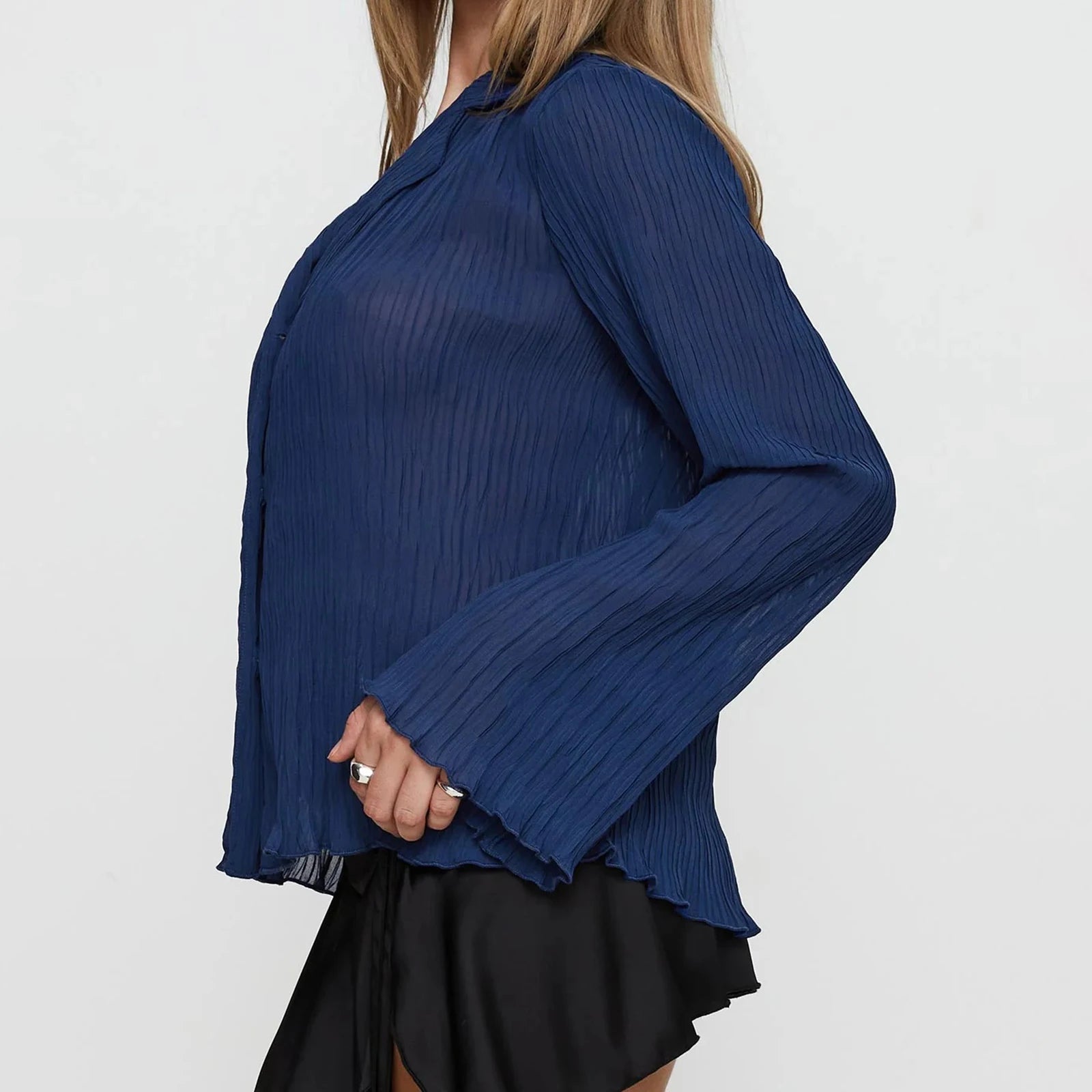 Blue blouse worn by a person