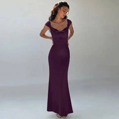 Cap Sleeve Cowl Neck Column Evening Dress