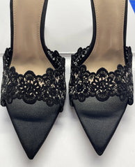 Pointed Toe Lace Mule Heels