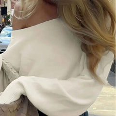 White Off-Shoulder Knit Sweater | Slouchy Pullover Top