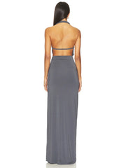 Halter Neck Cutout Buckle Detail Maxi Dress