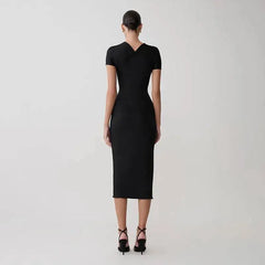 Ruched Cross Neck Short Sleeve Maxi Dress