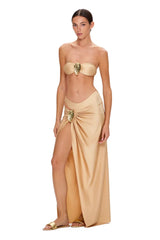 High-slit wrap skirt with gold hardware detail