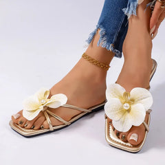 Floral Square Toe Slides
