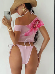 Sheer Orchid Print Beach Cover-up Swimwear