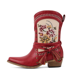 Embroidered Mid-Calf Western Boots