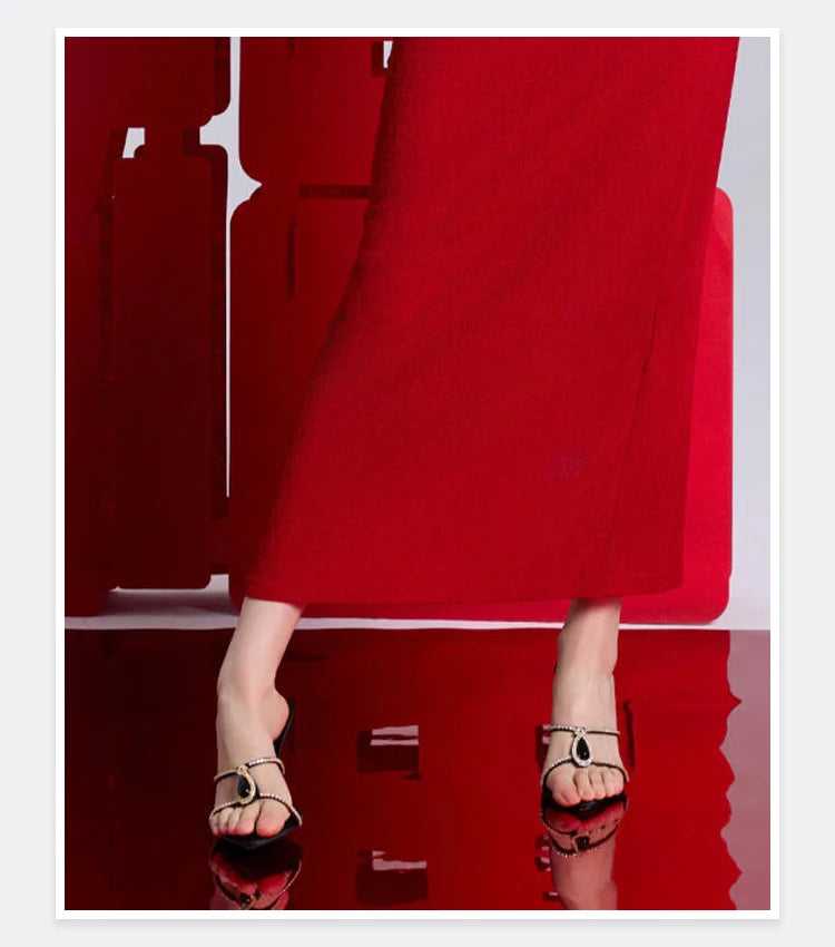 Red dress with a blurred background