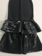 Black Square Neck Pearl Embellished Midi Dress