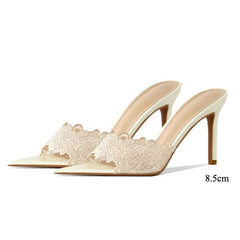 Pointed Toe Lace Mule Heels